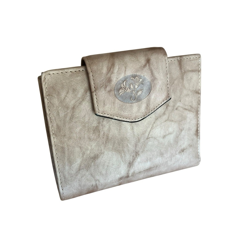 Buxton Leather Folding Wallet Credit Card‎ Holder Coin Purse Beige Brown Rare!